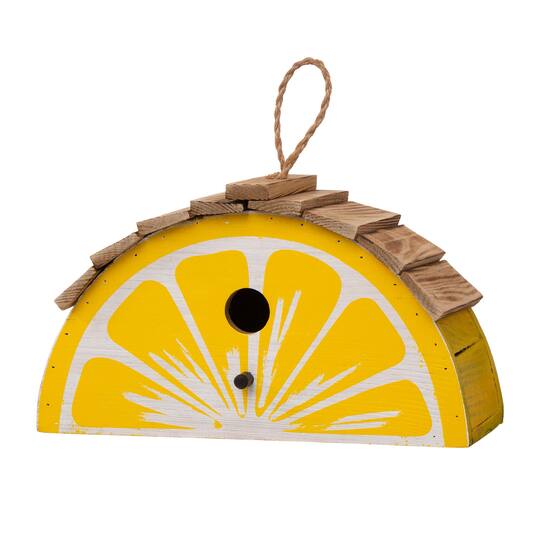 Glitzhome® 12" Hanging Yellow Wood Lemon Garden Decorative Birdhouse